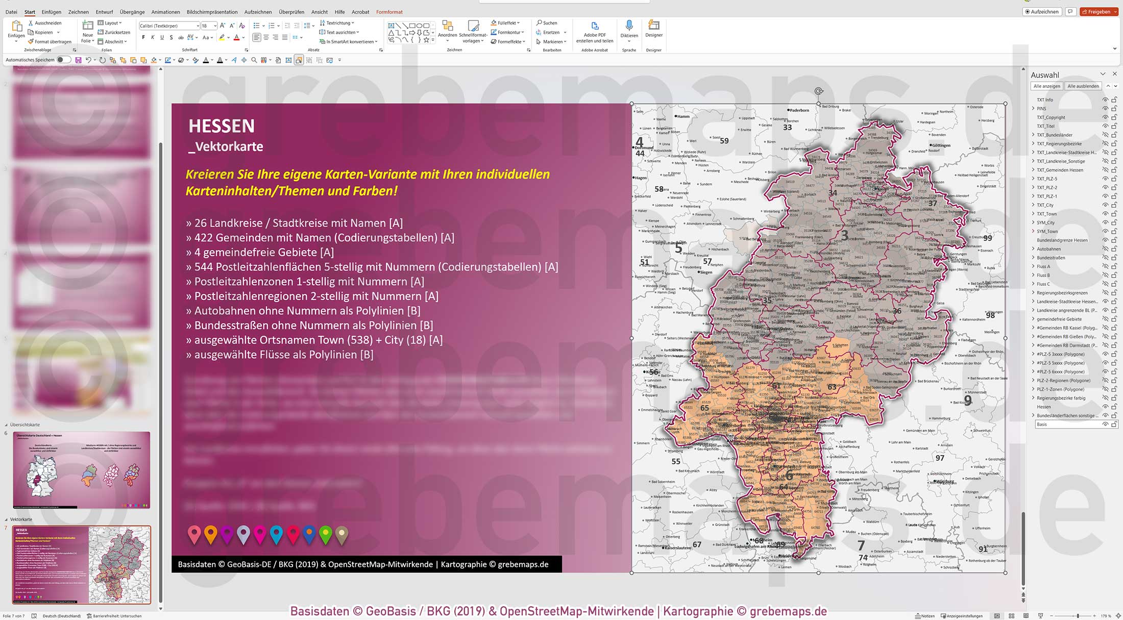 PowerPoint-Karte Hessen Postleitzahlen PLZ 5-stellig Gemeinden Landkreise Autobahnen einfärbbar bearbeitbar download - mit Deutschlandkarte [Digital] – Bild 9