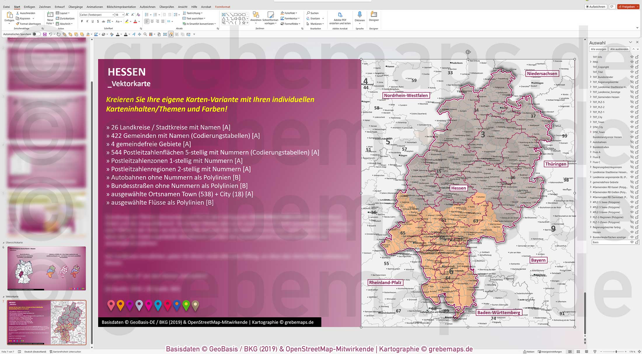 PowerPoint-Karte Hessen Postleitzahlen PLZ 5-stellig Gemeinden Landkreise Autobahnen einfärbbar bearbeitbar download - mit Deutschlandkarte [Digital] – Bild 8