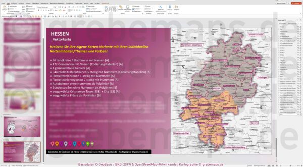 PowerPoint-Karte Hessen Postleitzahlen PLZ 5-stellig Gemeinden Landkreise Autobahnen einfärbbar bearbeitbar download - mit Deutschlandkarte [Digital] – Bild 7