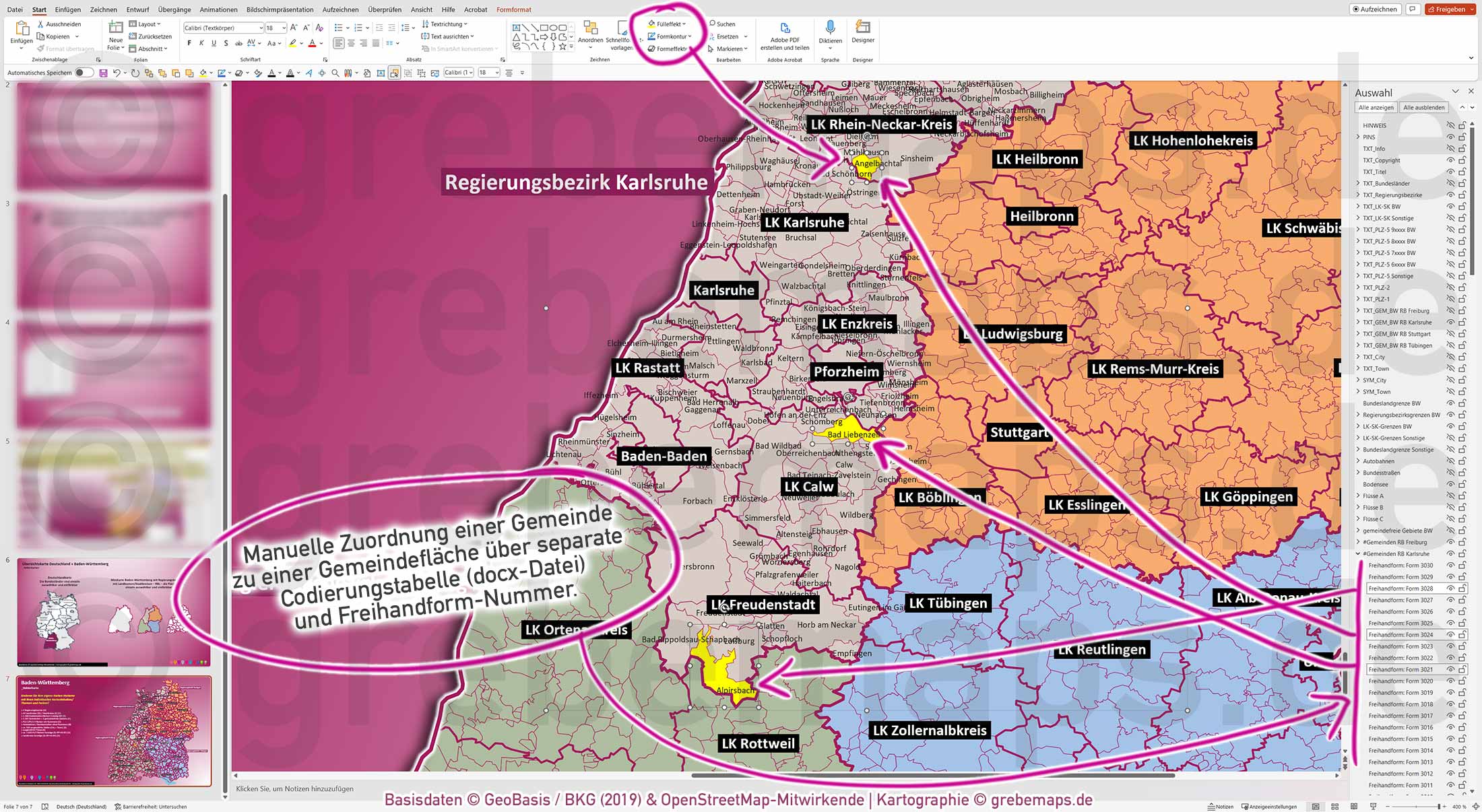 PowerPoint-Karte Baden-Württemberg Postleitzahlen PLZ 1-2-5-stellig Gemeinden Landkreise Regierungsbezirke Autobahnen einfärbbar bearbeitbar download - mit Deutschlandkarte (V2) [Digital] – Bild 7