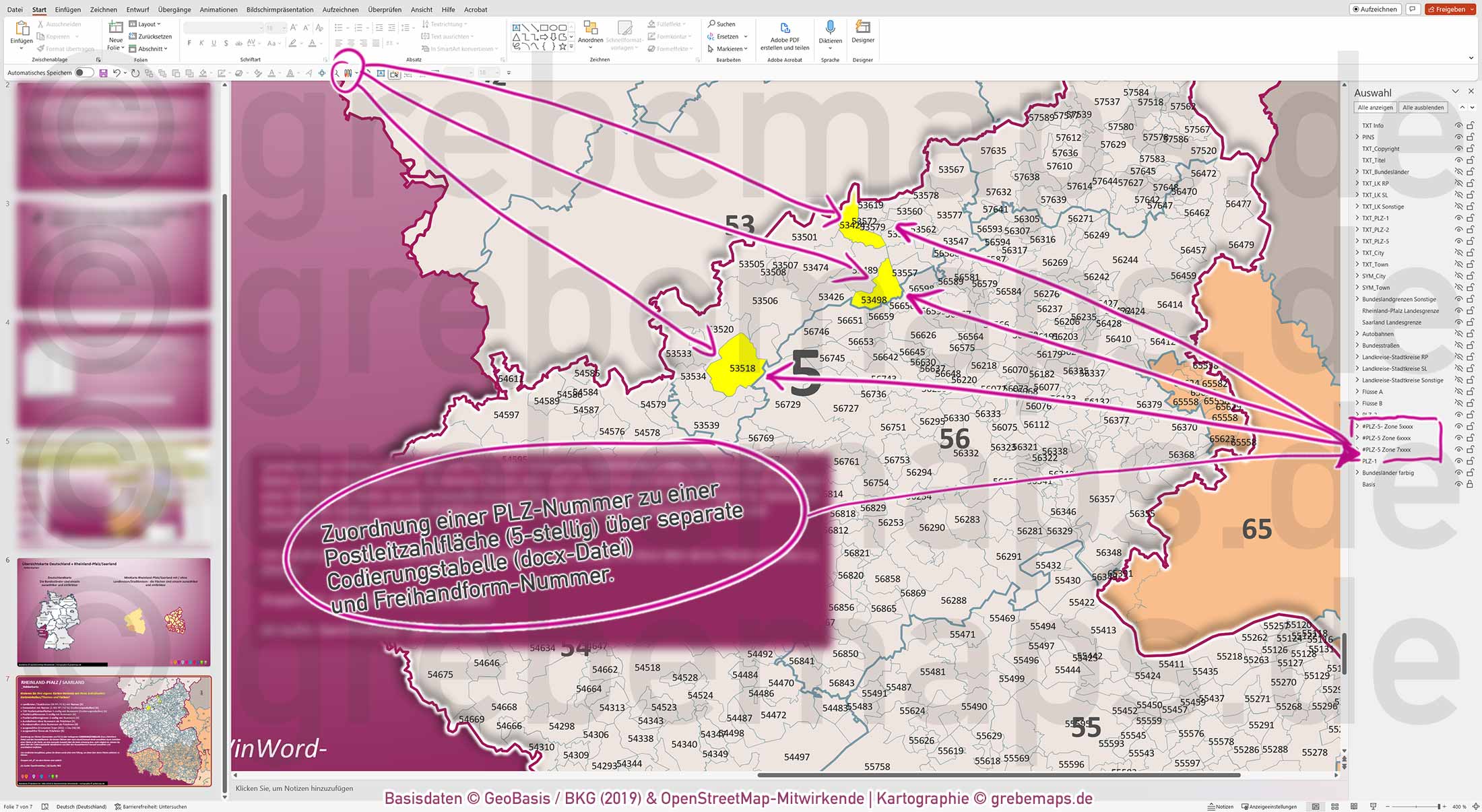 PowerPoint-Karte Rheinland-Pfalz / Saarland Postleitzahlen PLZ 1-2-5 Landkreise einfärbbar bearbeitbar download - mit Deutschlandkarte [Digital] – Bild 4