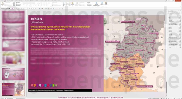 PowerPoint-Karte Hessen Postleitzahlen PLZ 1-2-5-stellig Landkreise einfärbbar bearbeitbar download - mit Deutschlandkarte [Digital] – Bild 14