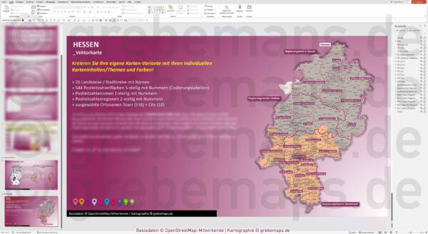 PowerPoint-Karte Hessen Postleitzahlen PLZ 1-2-5-stellig Landkreise einfärbbar bearbeitbar download - mit Deutschlandkarte [Digital] – Bild 13