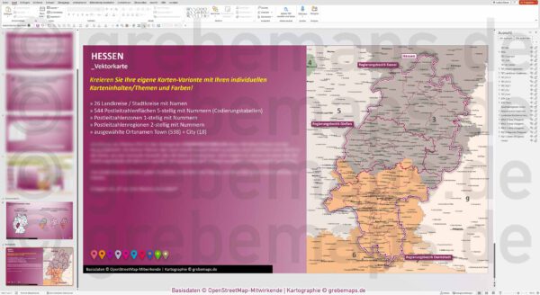 PowerPoint-Karte Hessen Postleitzahlen PLZ 1-2-5-stellig Landkreise einfärbbar bearbeitbar download - mit Deutschlandkarte [Digital] – Bild 10