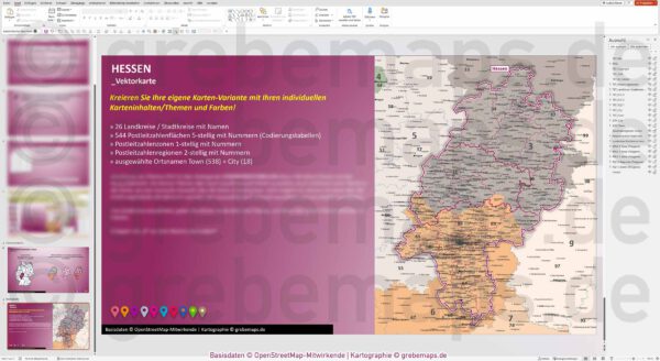 PowerPoint-Karte Hessen Postleitzahlen PLZ 1-2-5-stellig Landkreise einfärbbar bearbeitbar download - mit Deutschlandkarte [Digital] – Bild 8