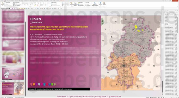 PowerPoint-Karte Hessen Postleitzahlen PLZ 1-2-5-stellig Landkreise einfärbbar bearbeitbar download - mit Deutschlandkarte [Digital] – Bild 7