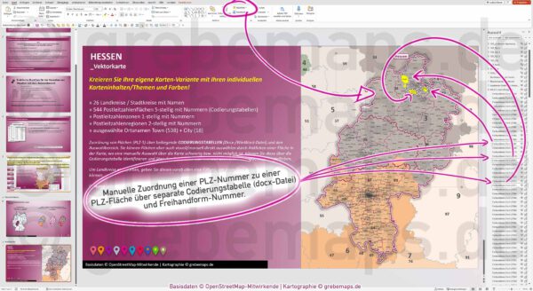 PowerPoint-Karte Hessen Postleitzahlen PLZ 1-2-5-stellig Landkreise einfärbbar bearbeitbar download - mit Deutschlandkarte [Digital] – Bild 3