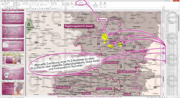 PowerPoint-Karte Hessen Postleitzahlen PLZ 1-2-5-stellig Landkreise einfärbbar bearbeitbar download - mit Deutschlandkarte [Digital] – Bild 4