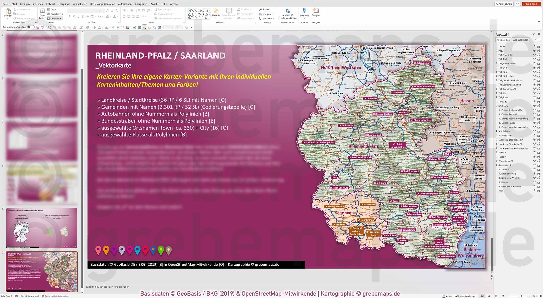 PowerPoint-Karte Rheinland-Pfalz / Saarland Gemeinden Landkreise einfärbbar bearbeitbar download - mit Deutschlandkarte (V2) mit Verbandsgemeinden Rheinland-Pfalz [Digital] – Bild 21