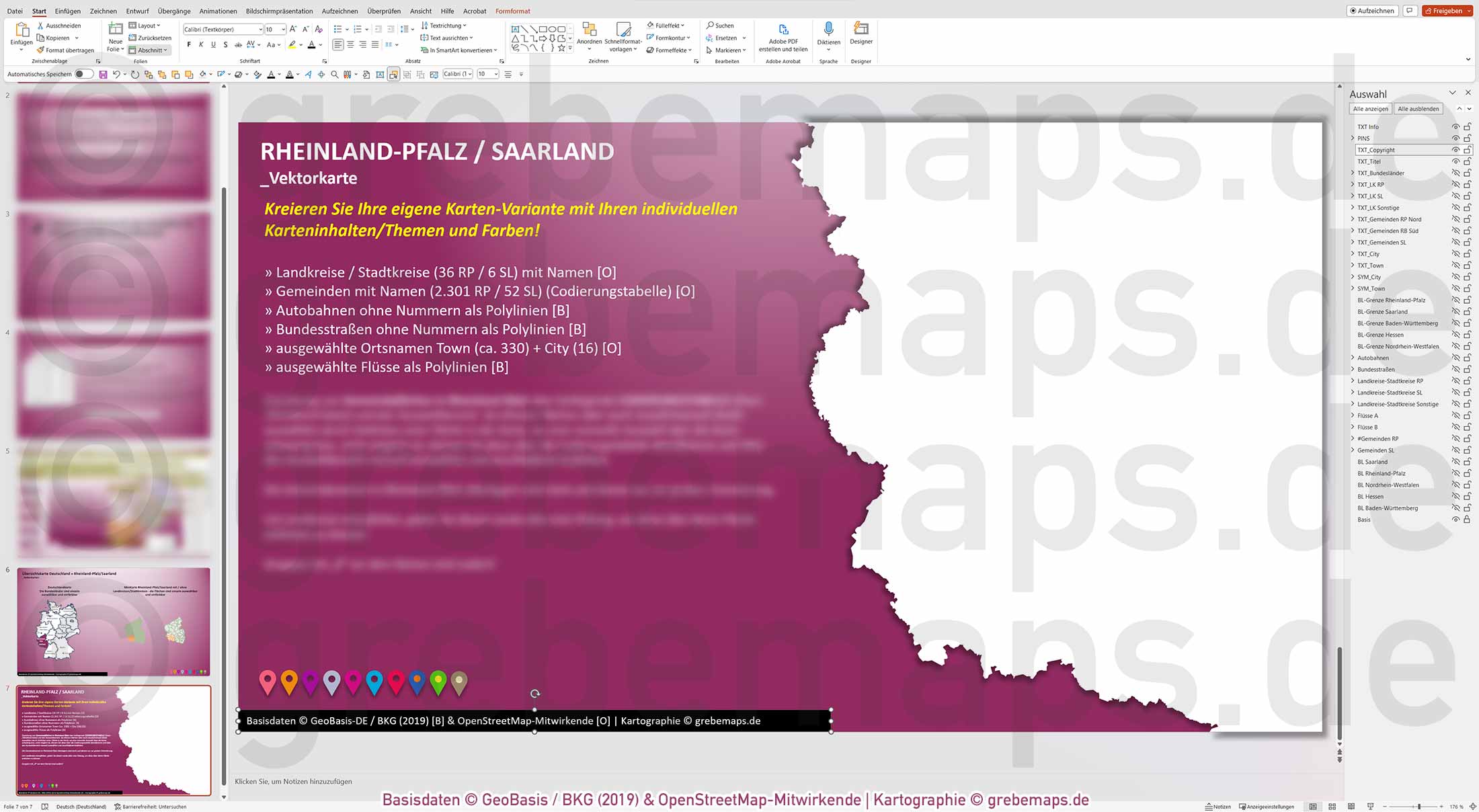 PowerPoint-Karte Rheinland-Pfalz / Saarland Gemeinden Landkreise einfärbbar bearbeitbar download - mit Deutschlandkarte (V2) mit Verbandsgemeinden Rheinland-Pfalz [Digital] – Bild 20