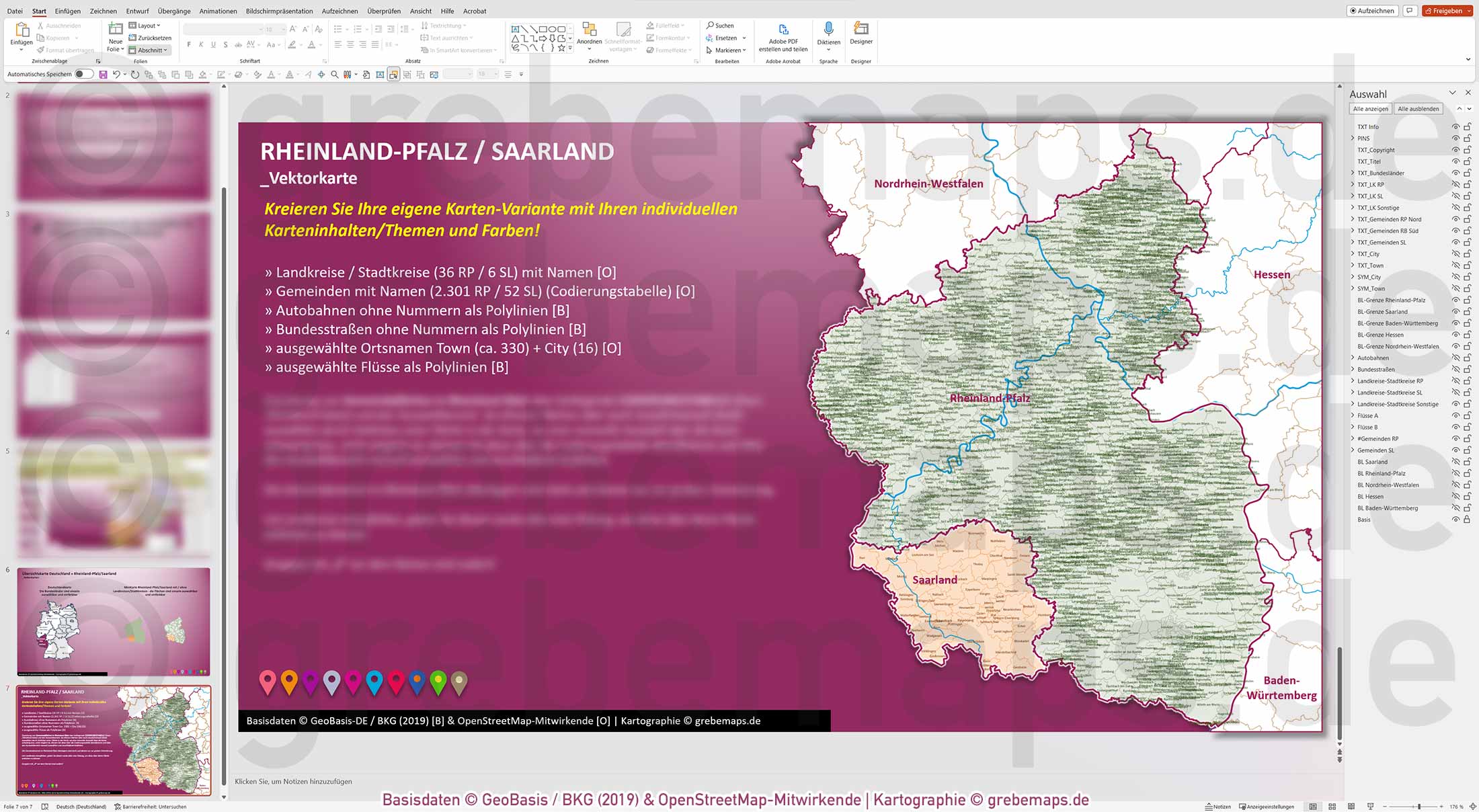 PowerPoint-Karte Rheinland-Pfalz / Saarland Gemeinden Landkreise einfärbbar bearbeitbar download - mit Deutschlandkarte (V2) mit Verbandsgemeinden Rheinland-Pfalz [Digital] – Bild 10