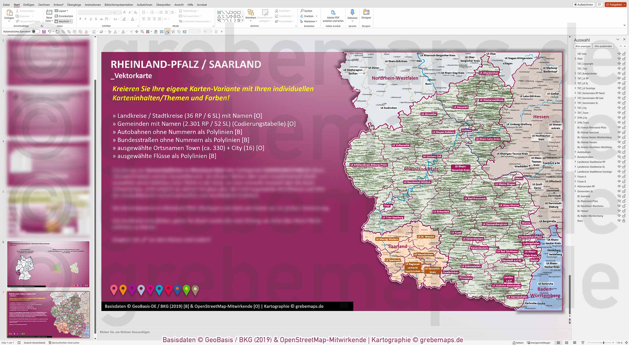 PowerPoint-Karte Rheinland-Pfalz / Saarland Gemeinden Landkreise einfärbbar bearbeitbar download - mit Deutschlandkarte (V2) mit Verbandsgemeinden Rheinland-Pfalz [Digital] – Bild 8