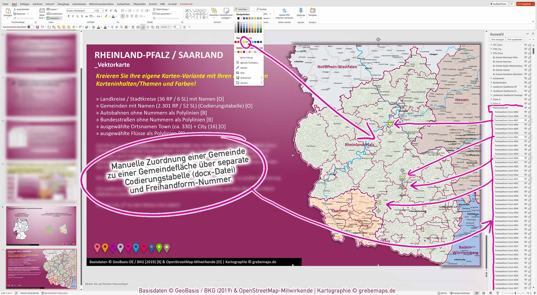 PowerPoint-Karte Rheinland-Pfalz / Saarland Gemeinden Landkreise einfärbbar bearbeitbar download - mit Deutschlandkarte (V2) mit Verbandsgemeinden Rheinland-Pfalz [Digital] – Bild 5