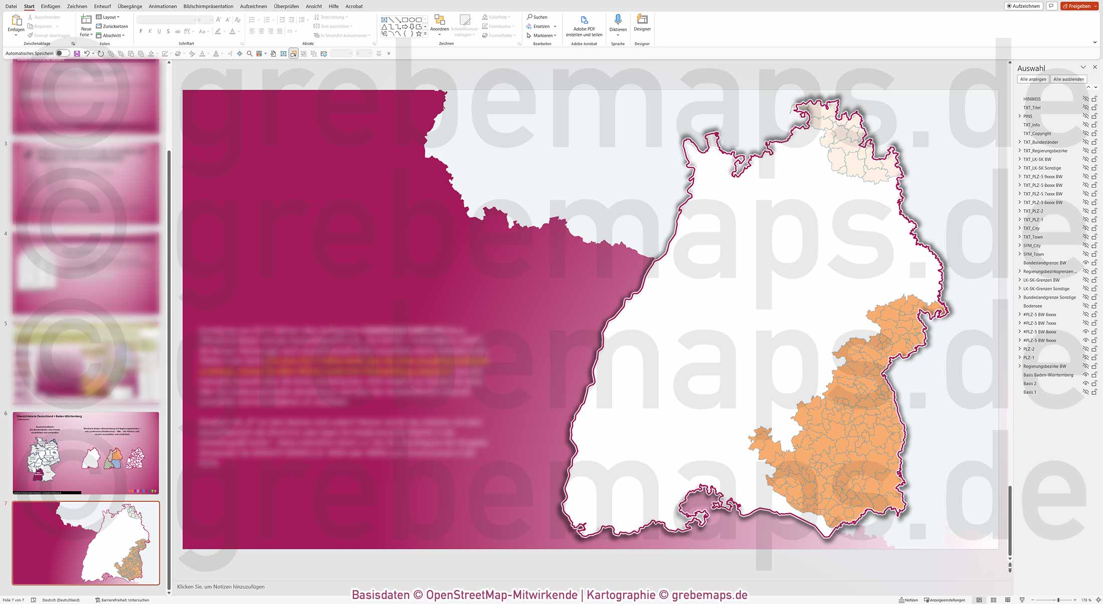 PowerPoint-Karte Baden-Württemberg Postleitzahlen PLZ 1-2-5-stellig Landkreise Regierungsbezirke einfärbbar bearbeitbar download - mit Deutschlandkarte [Digital] – Bild 10