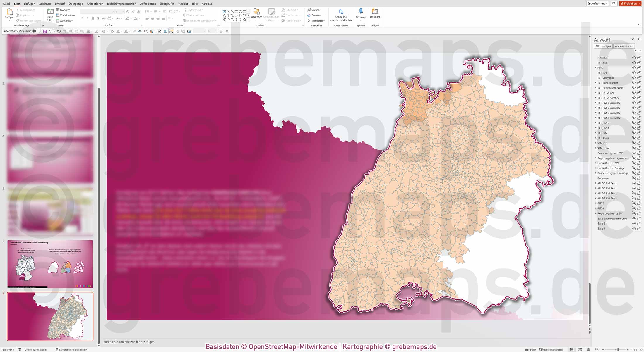 PowerPoint-Karte Baden-Württemberg Postleitzahlen PLZ 1-2-5-stellig Landkreise Regierungsbezirke einfärbbar bearbeitbar download - mit Deutschlandkarte [Digital] – Bild 9