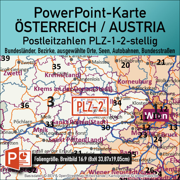 PowerPoint-Karte Österreich Austria Postleitzahlen PLZ-2 + Bezirke + Bundesländer Vektorkarte [Digital] – Bild 2