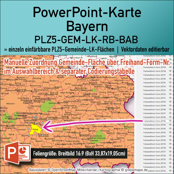 PowerPoint-Karte Bayern Postleitzahlen PLZ 5-stellig Gemeinden Landkreise Regierungsbezirke Autobahnen einfärbbar bearbeitbar download - mit Deutschlandkarte (V2) [Digital] – Bild 3