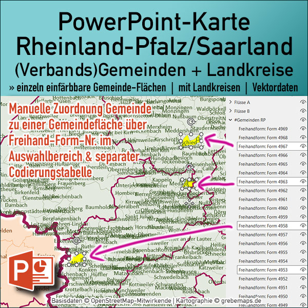 PowerPoint-Karte Rheinland-Pfalz / Saarland Gemeinden Landkreise einfärbbar bearbeitbar download - mit Deutschlandkarte (V2) mit Verbandsgemeinden Rheinland-Pfalz [Digital] – Bild 3