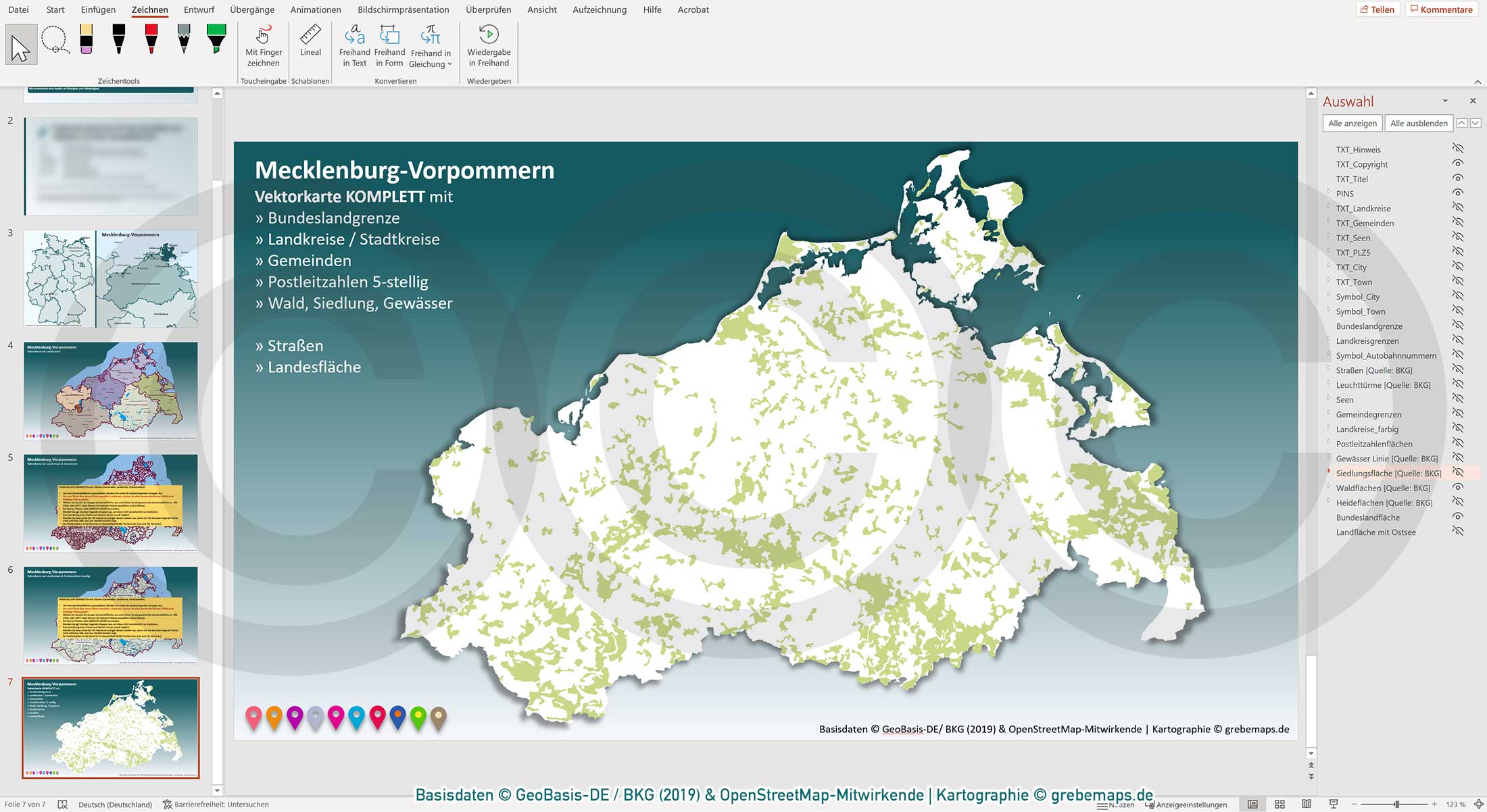 PowerPoint-Karte Mecklenburg-Vorpommern Gemeinden Landkreise Postleitzahlen PLZ-5 / Basiskarte Meck-Pom MV aus Vektordaten einfärbbar bearbeitbar – mit Deutschlandkarte [Digital] – Bild 13