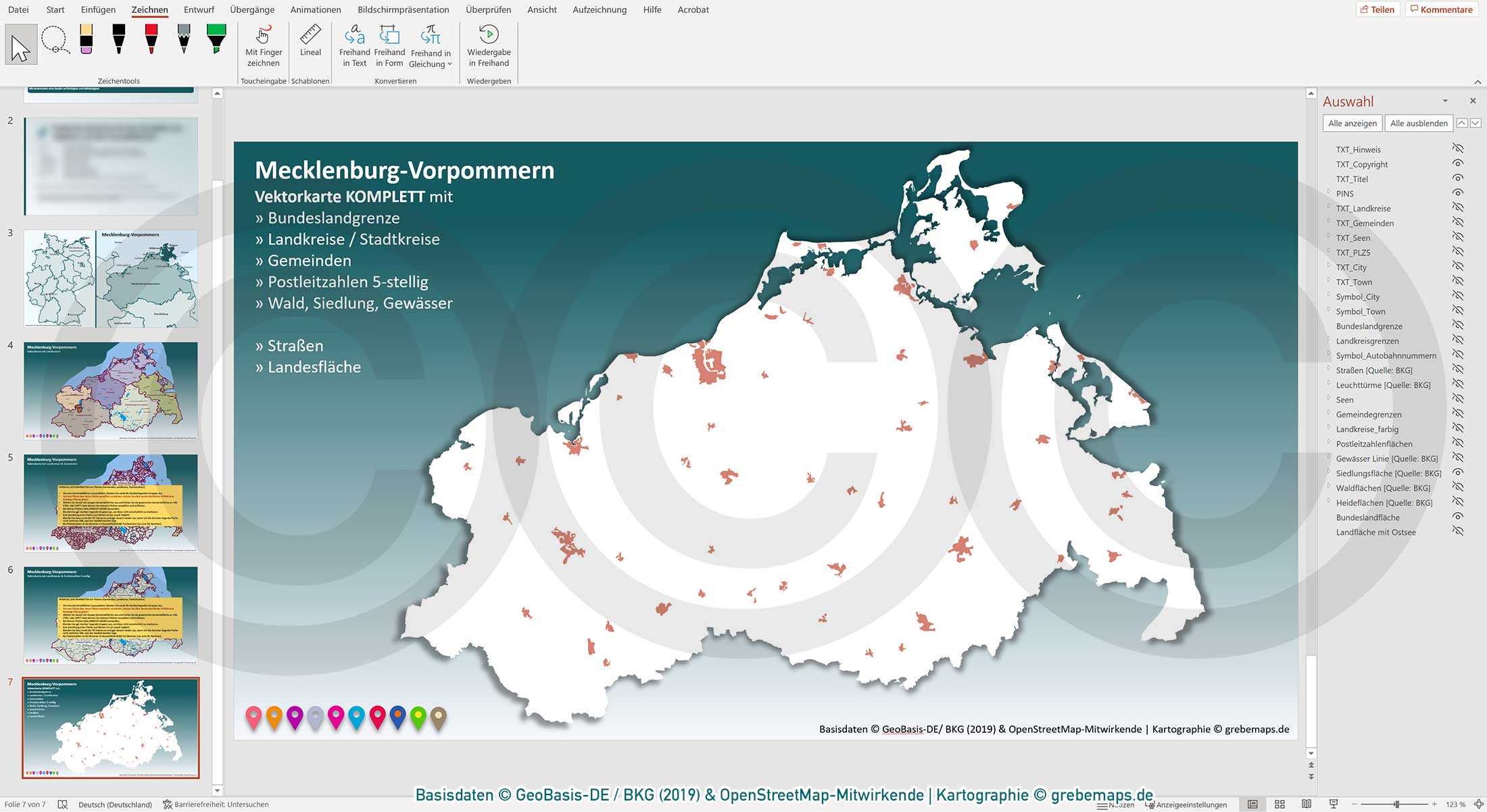 PowerPoint-Karte Mecklenburg-Vorpommern Gemeinden Landkreise Postleitzahlen PLZ-5 / Basiskarte Meck-Pom MV aus Vektordaten einfärbbar bearbeitbar – mit Deutschlandkarte [Digital] – Bild 14