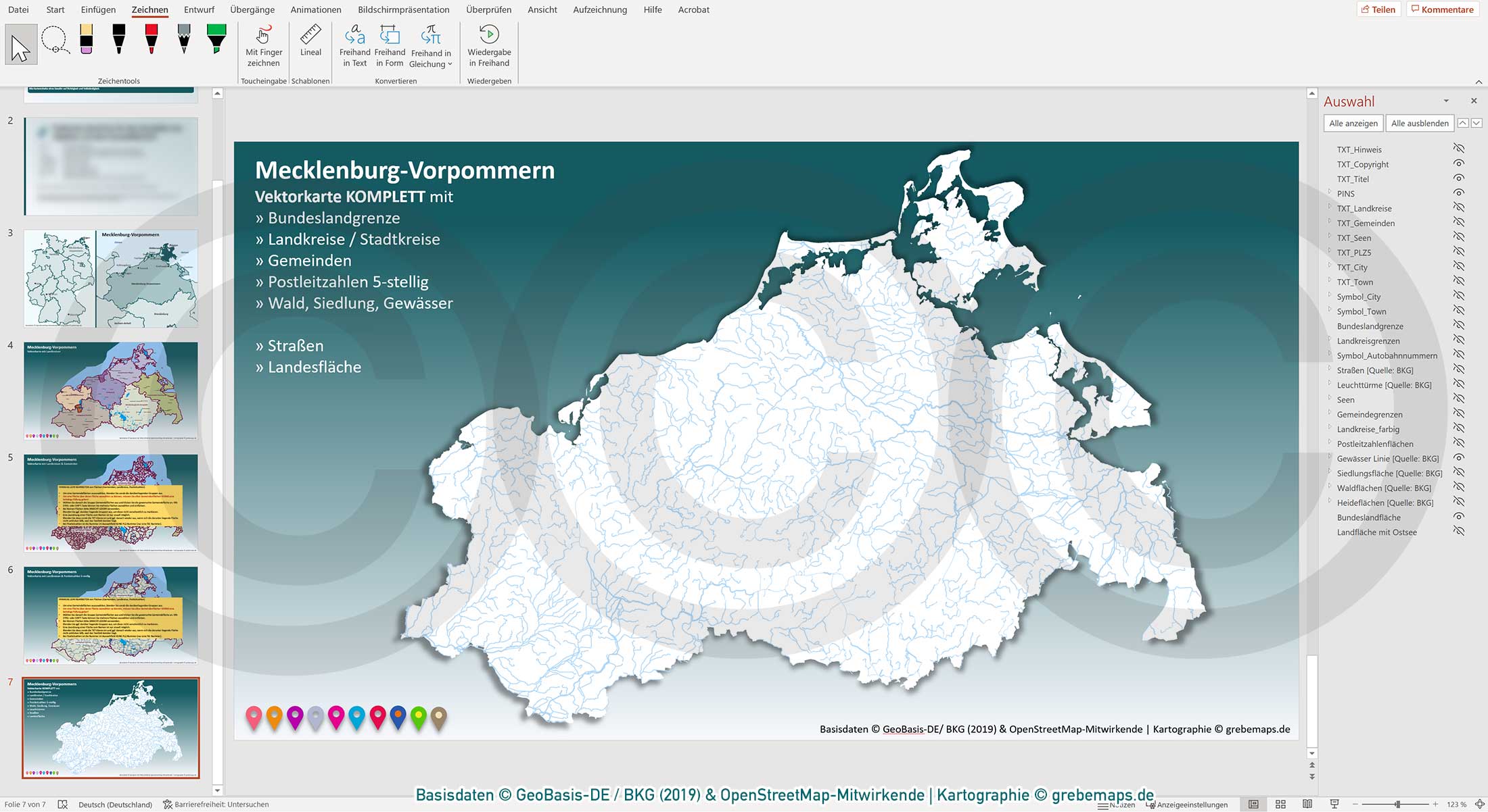 PowerPoint-Karte Mecklenburg-Vorpommern Gemeinden Landkreise Postleitzahlen PLZ-5 / Basiskarte Meck-Pom MV aus Vektordaten einfärbbar bearbeitbar – mit Deutschlandkarte [Digital] – Bild 15