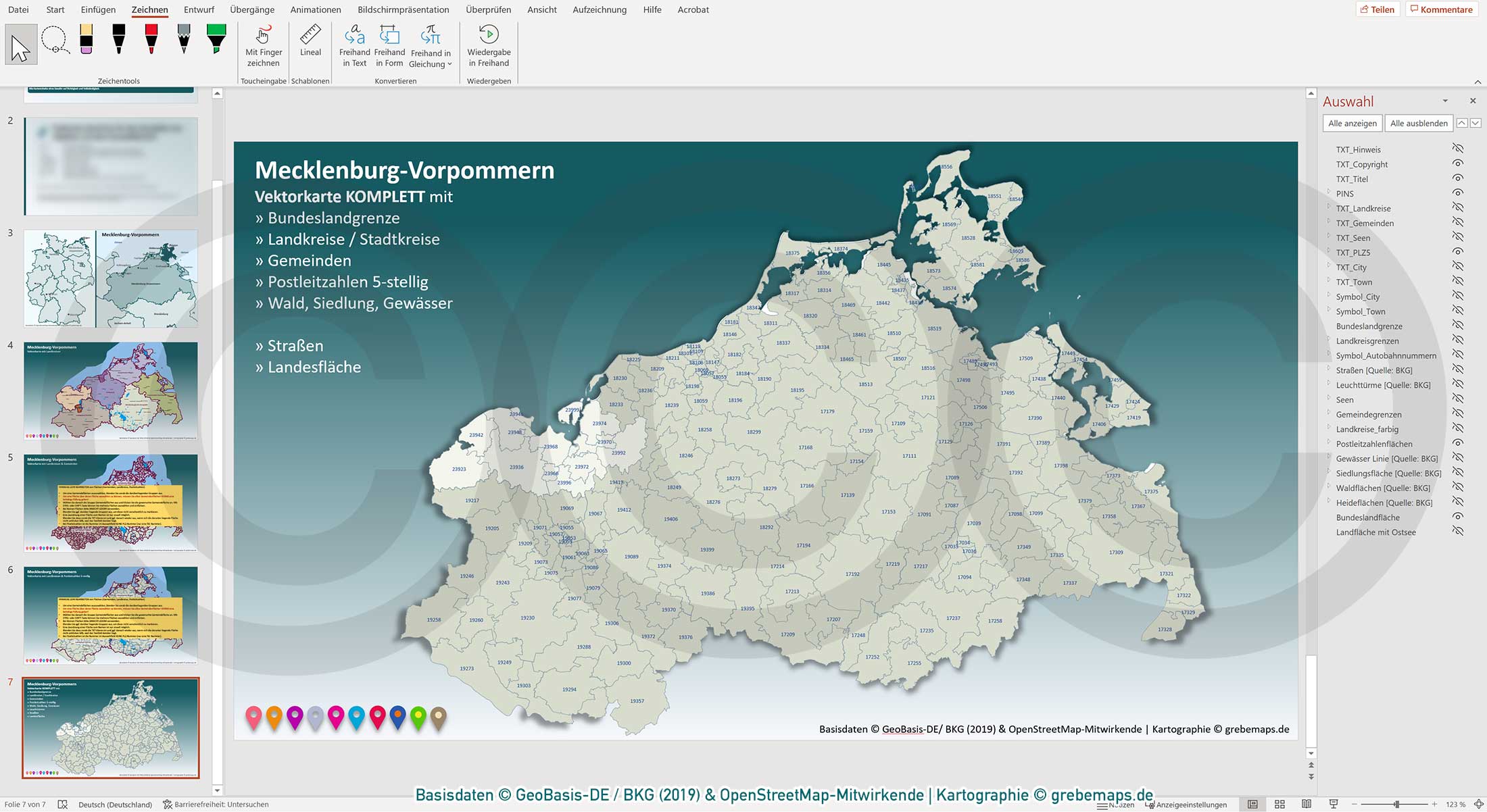 PowerPoint-Karte Mecklenburg-Vorpommern Gemeinden Landkreise Postleitzahlen PLZ-5 / Basiskarte Meck-Pom MV aus Vektordaten einfärbbar bearbeitbar – mit Deutschlandkarte [Digital] – Bild 16
