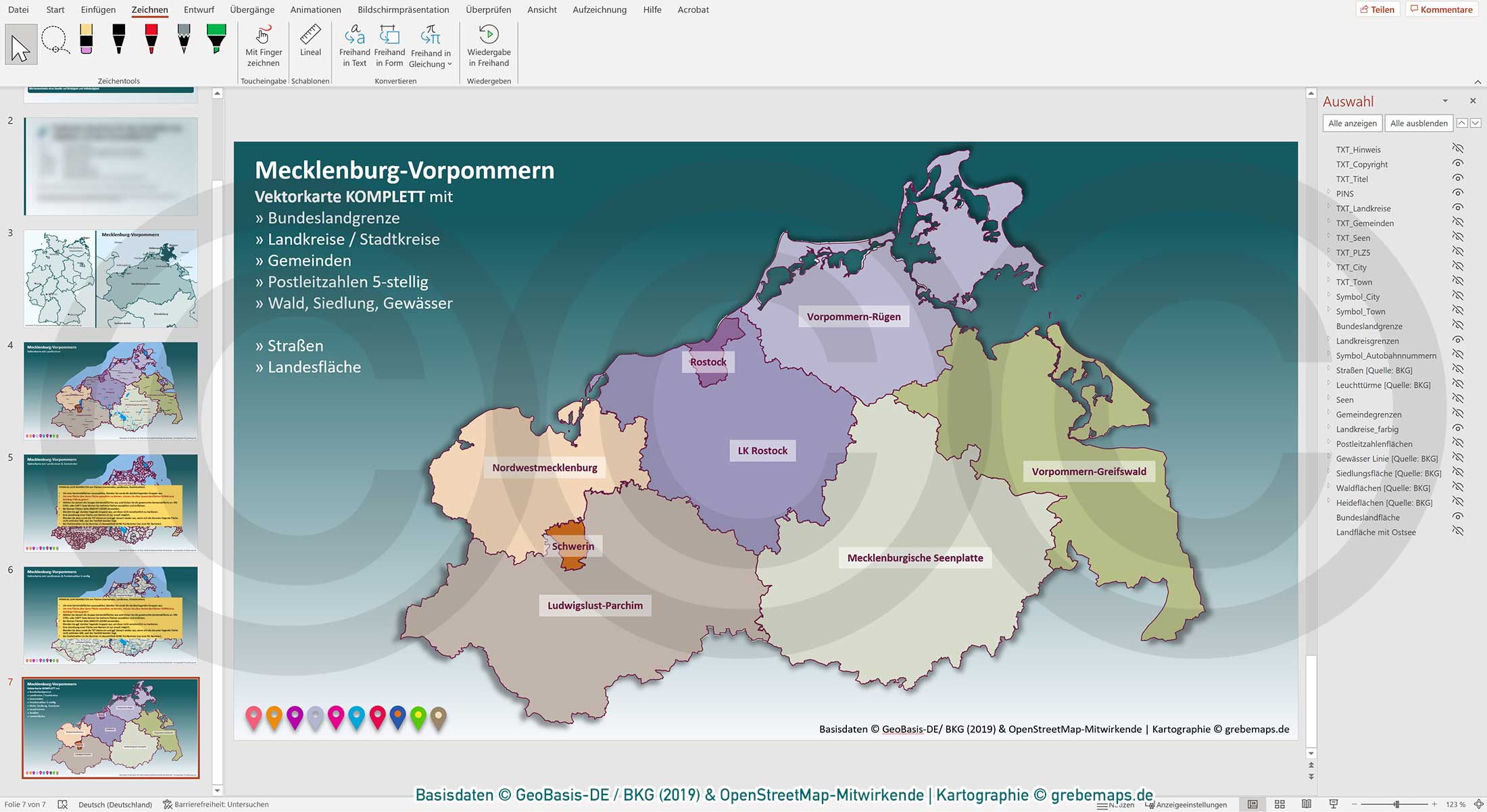 PowerPoint-Karte Mecklenburg-Vorpommern Gemeinden Landkreise Postleitzahlen PLZ-5 / Basiskarte Meck-Pom MV aus Vektordaten einfärbbar bearbeitbar – mit Deutschlandkarte [Digital] – Bild 17