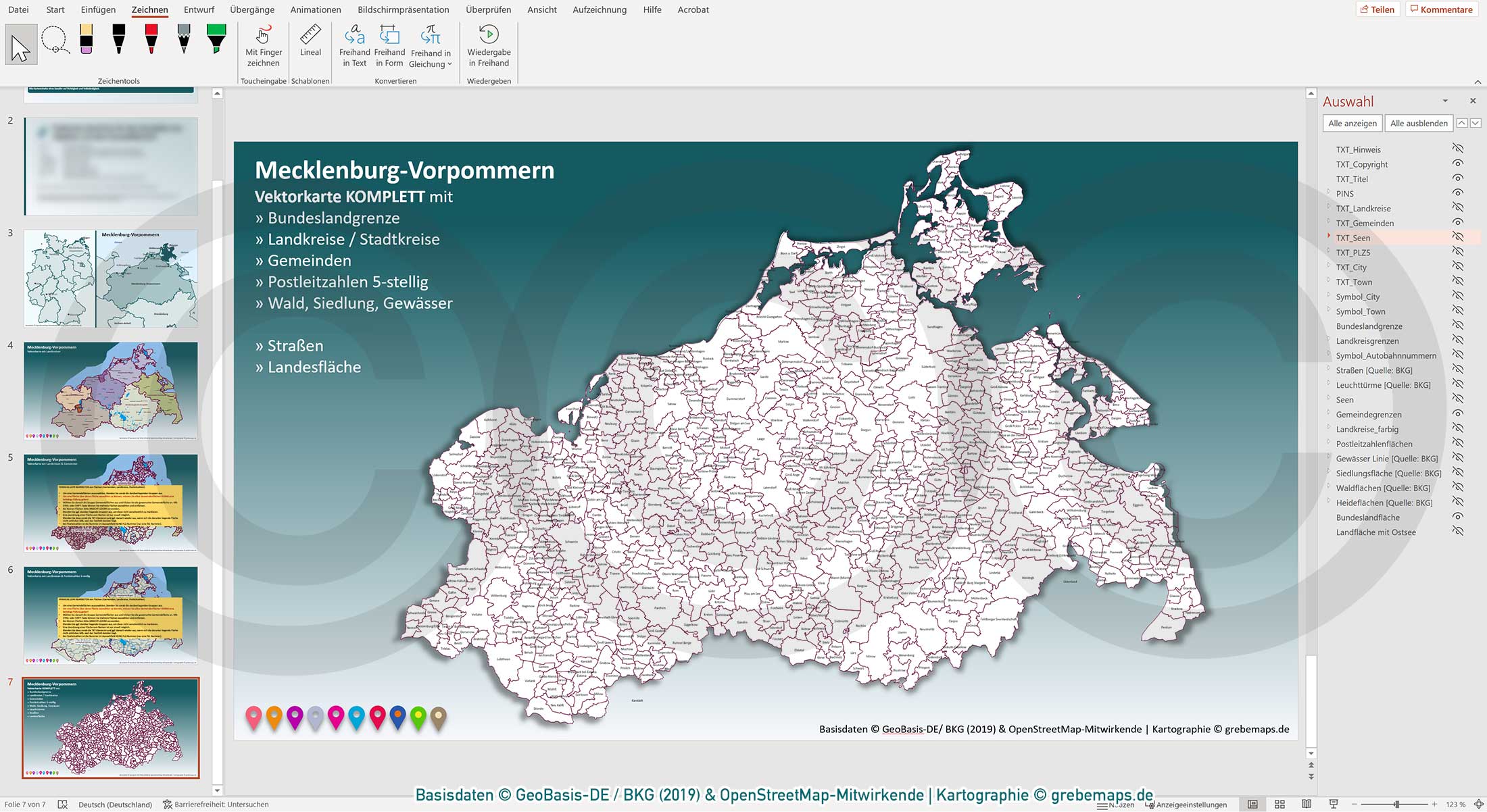 PowerPoint-Karte Mecklenburg-Vorpommern Gemeinden Landkreise Postleitzahlen PLZ-5 / Basiskarte Meck-Pom MV aus Vektordaten einfärbbar bearbeitbar – mit Deutschlandkarte [Digital] – Bild 18