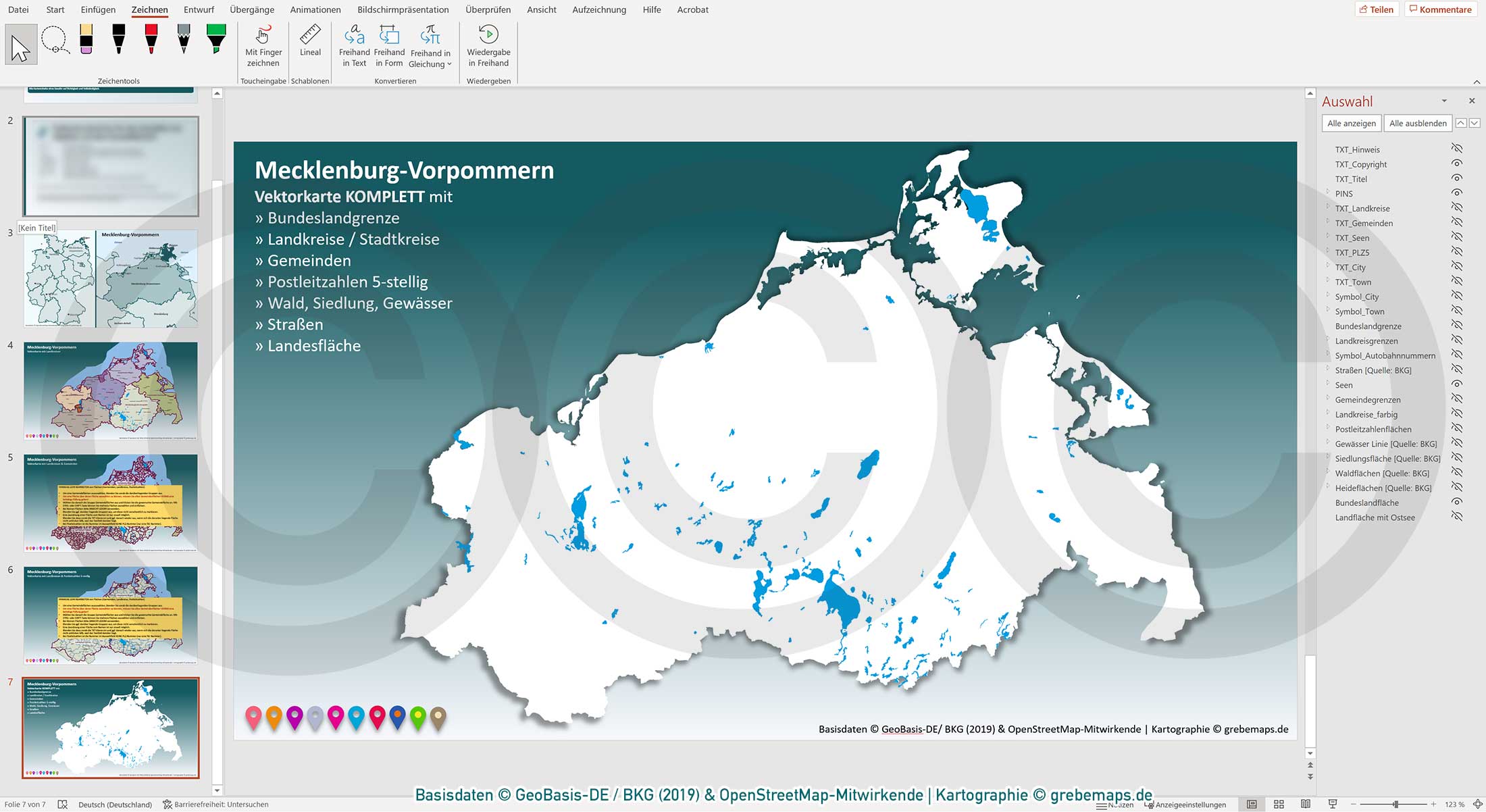 PowerPoint-Karte Mecklenburg-Vorpommern Gemeinden Landkreise Postleitzahlen PLZ-5 / Basiskarte Meck-Pom MV aus Vektordaten einfärbbar bearbeitbar – mit Deutschlandkarte [Digital] – Bild 19