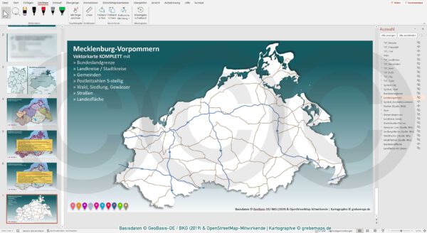 PowerPoint-Karte Mecklenburg-Vorpommern Gemeinden Landkreise Postleitzahlen PLZ-5 / Basiskarte Meck-Pom MV aus Vektordaten einfärbbar bearbeitbar – mit Deutschlandkarte [Digital] – Bild 20