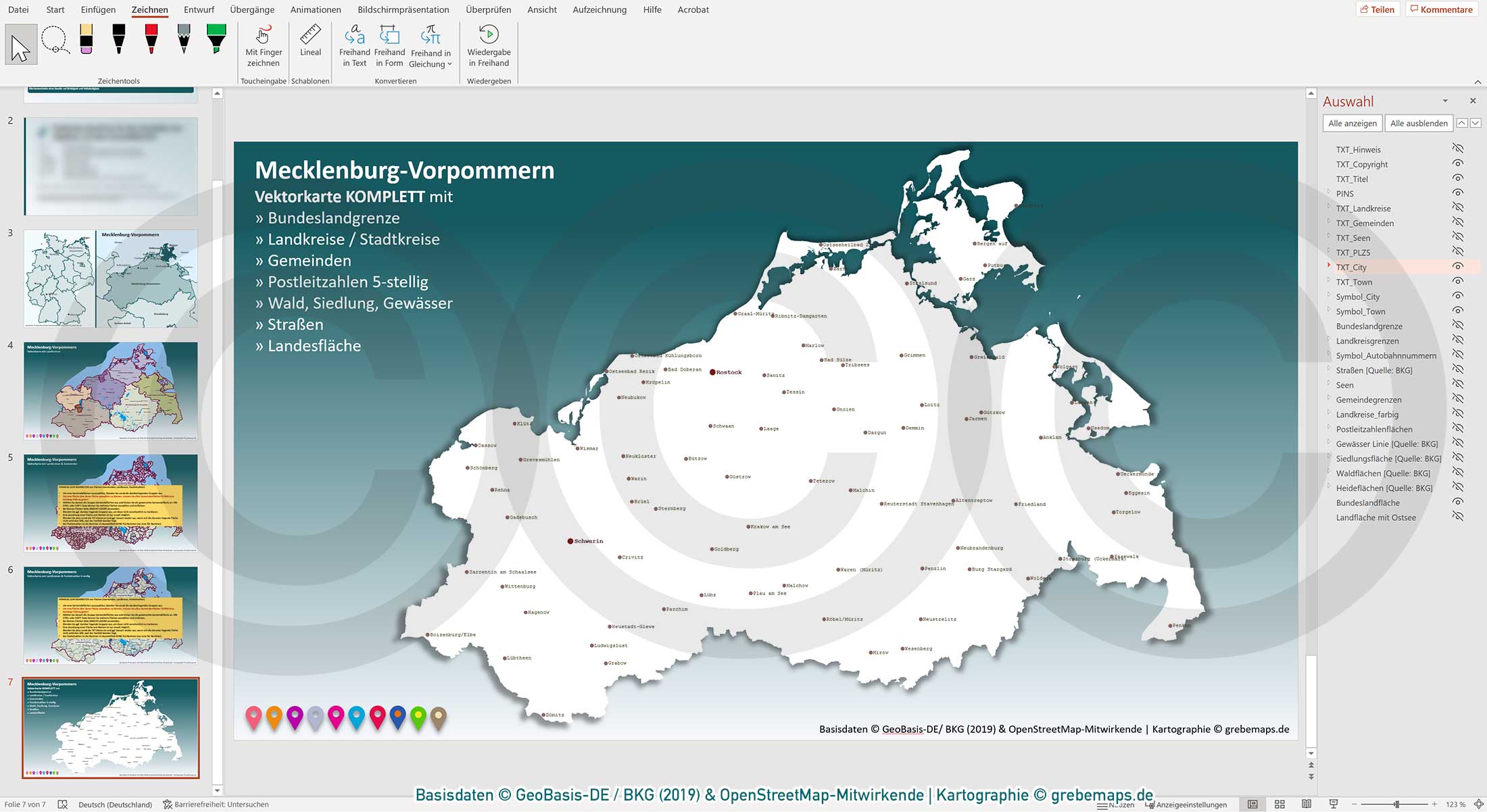 PowerPoint-Karte Mecklenburg-Vorpommern Gemeinden Landkreise Postleitzahlen PLZ-5 / Basiskarte Meck-Pom MV aus Vektordaten einfärbbar bearbeitbar – mit Deutschlandkarte [Digital] – Bild 21