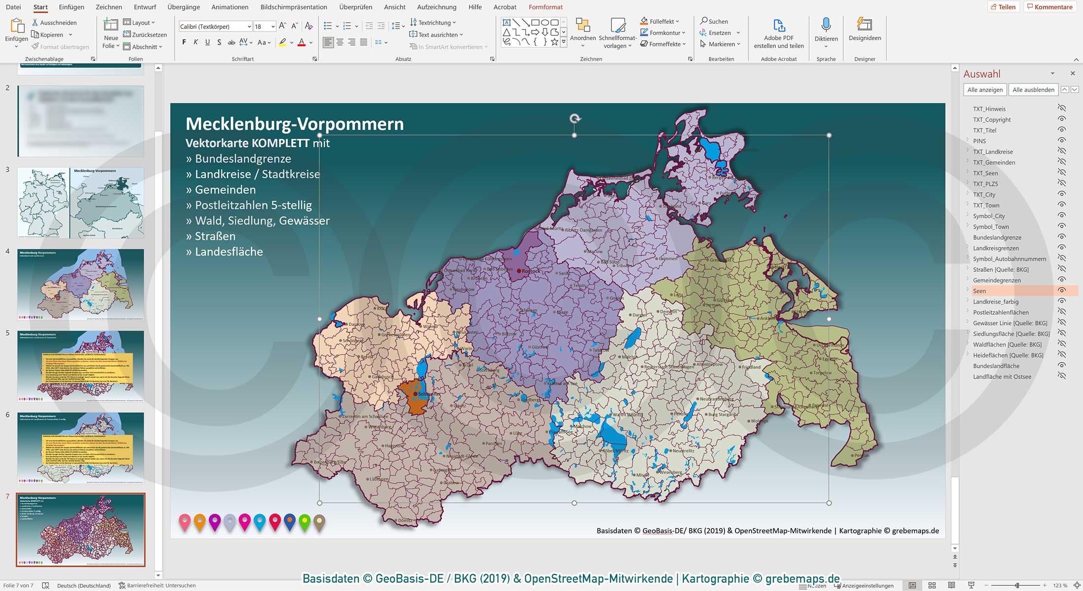 PowerPoint-Karte Mecklenburg-Vorpommern Gemeinden Landkreise Postleitzahlen PLZ-5 / Basiskarte Meck-Pom MV aus Vektordaten einfärbbar bearbeitbar – mit Deutschlandkarte [Digital] – Bild 22