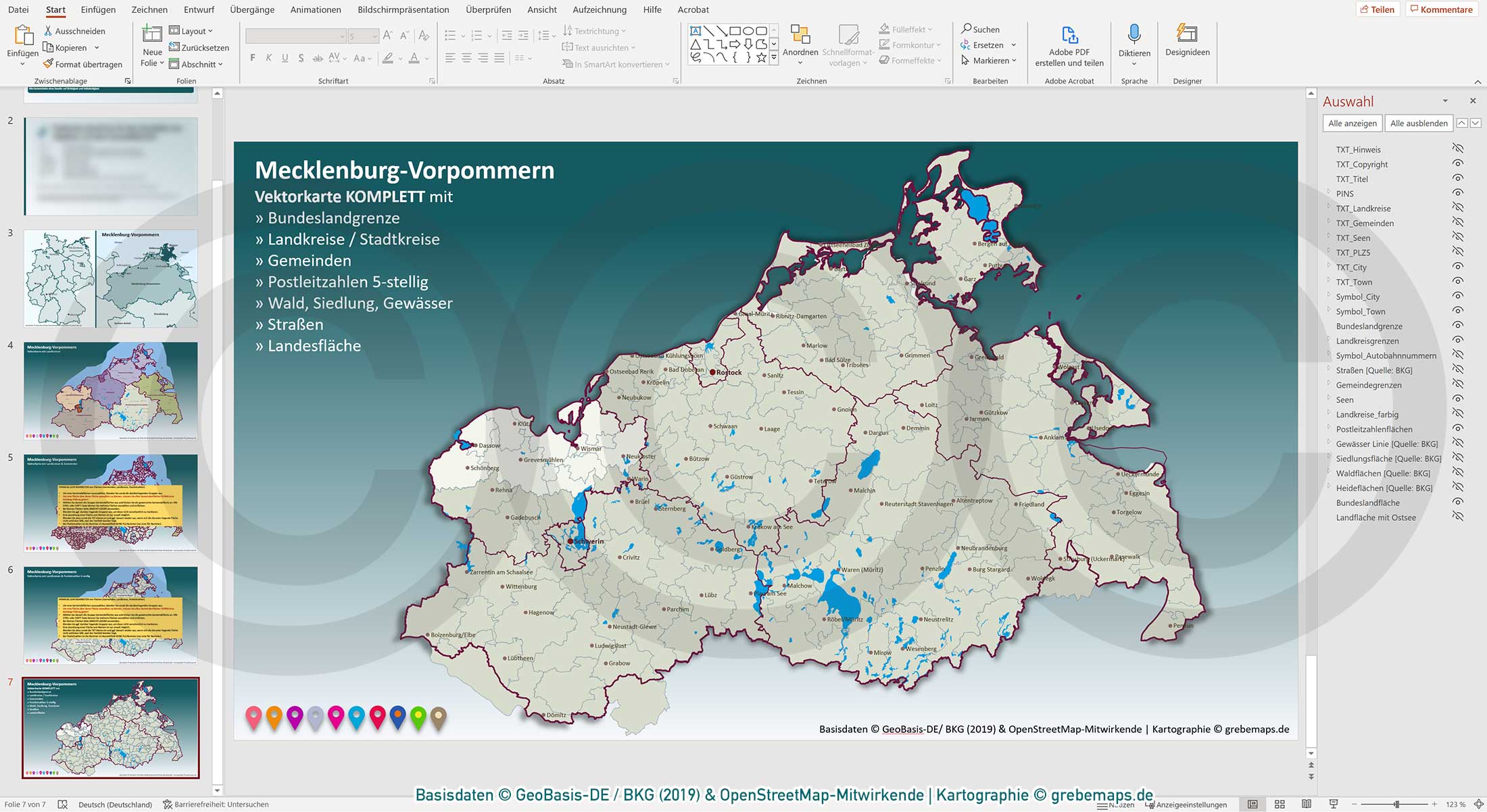 PowerPoint-Karte Mecklenburg-Vorpommern Gemeinden Landkreise Postleitzahlen PLZ-5 / Basiskarte Meck-Pom MV aus Vektordaten einfärbbar bearbeitbar – mit Deutschlandkarte [Digital] – Bild 23