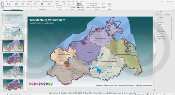 PowerPoint-Karte Mecklenburg-Vorpommern Gemeinden Landkreise Postleitzahlen PLZ-5 / Basiskarte Meck-Pom MV aus Vektordaten einfärbbar bearbeitbar – mit Deutschlandkarte [Digital] – Bild 7