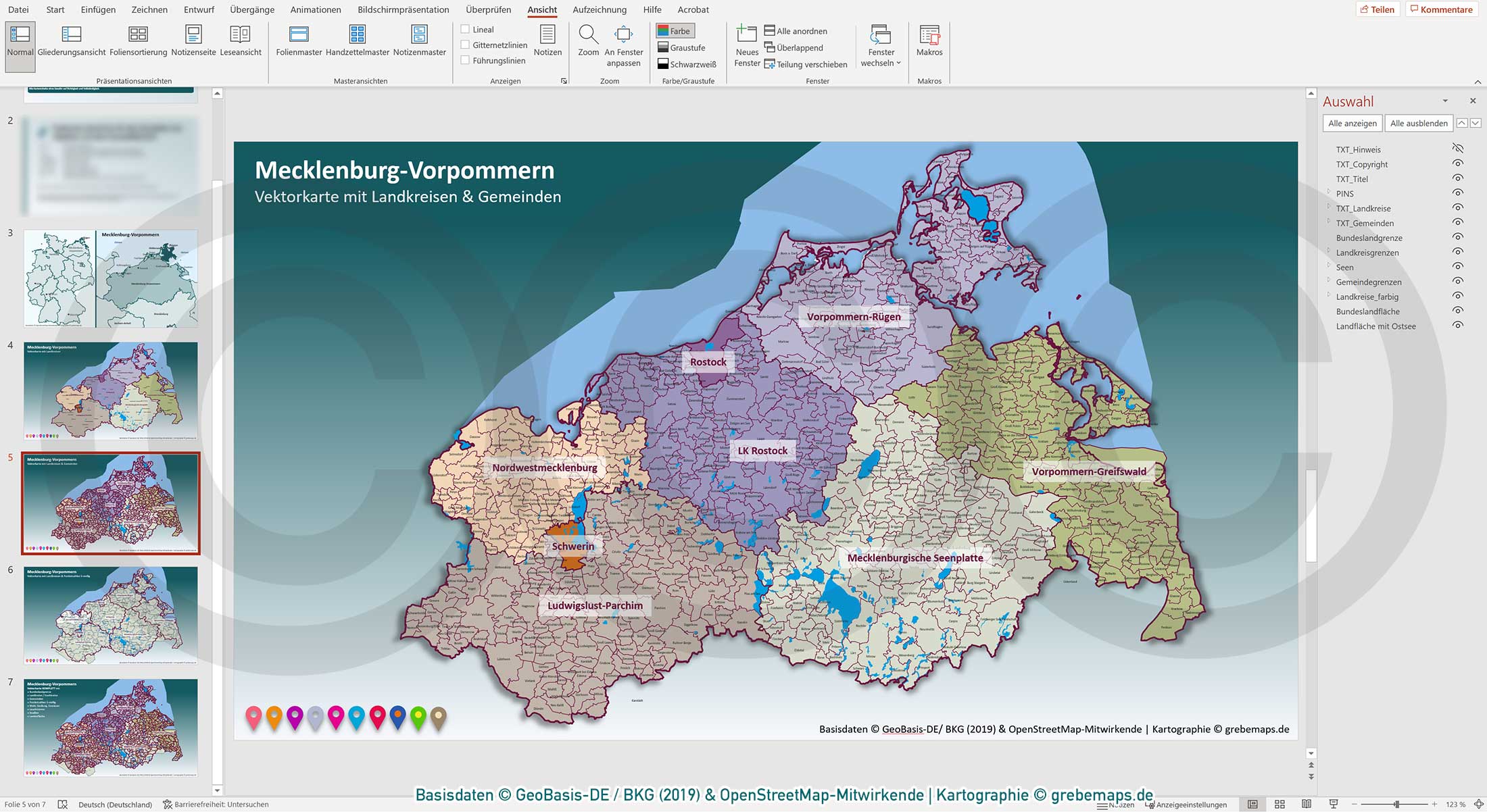 PowerPoint-Karte Mecklenburg-Vorpommern Gemeinden Landkreise Postleitzahlen PLZ-5 / Basiskarte Meck-Pom MV aus Vektordaten einfärbbar bearbeitbar – mit Deutschlandkarte [Digital] – Bild 8