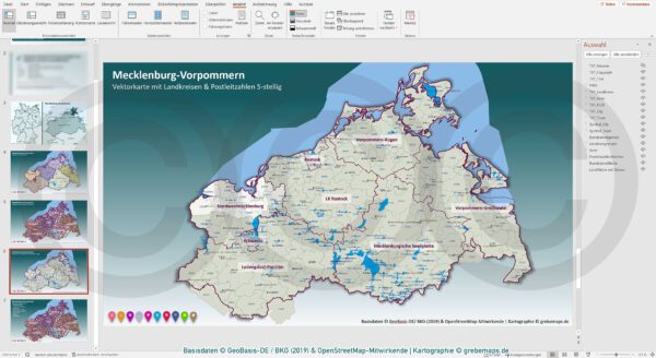 PowerPoint-Karte Mecklenburg-Vorpommern Gemeinden Landkreise Postleitzahlen PLZ-5 / Basiskarte Meck-Pom MV aus Vektordaten einfärbbar bearbeitbar – mit Deutschlandkarte [Digital] – Bild 9