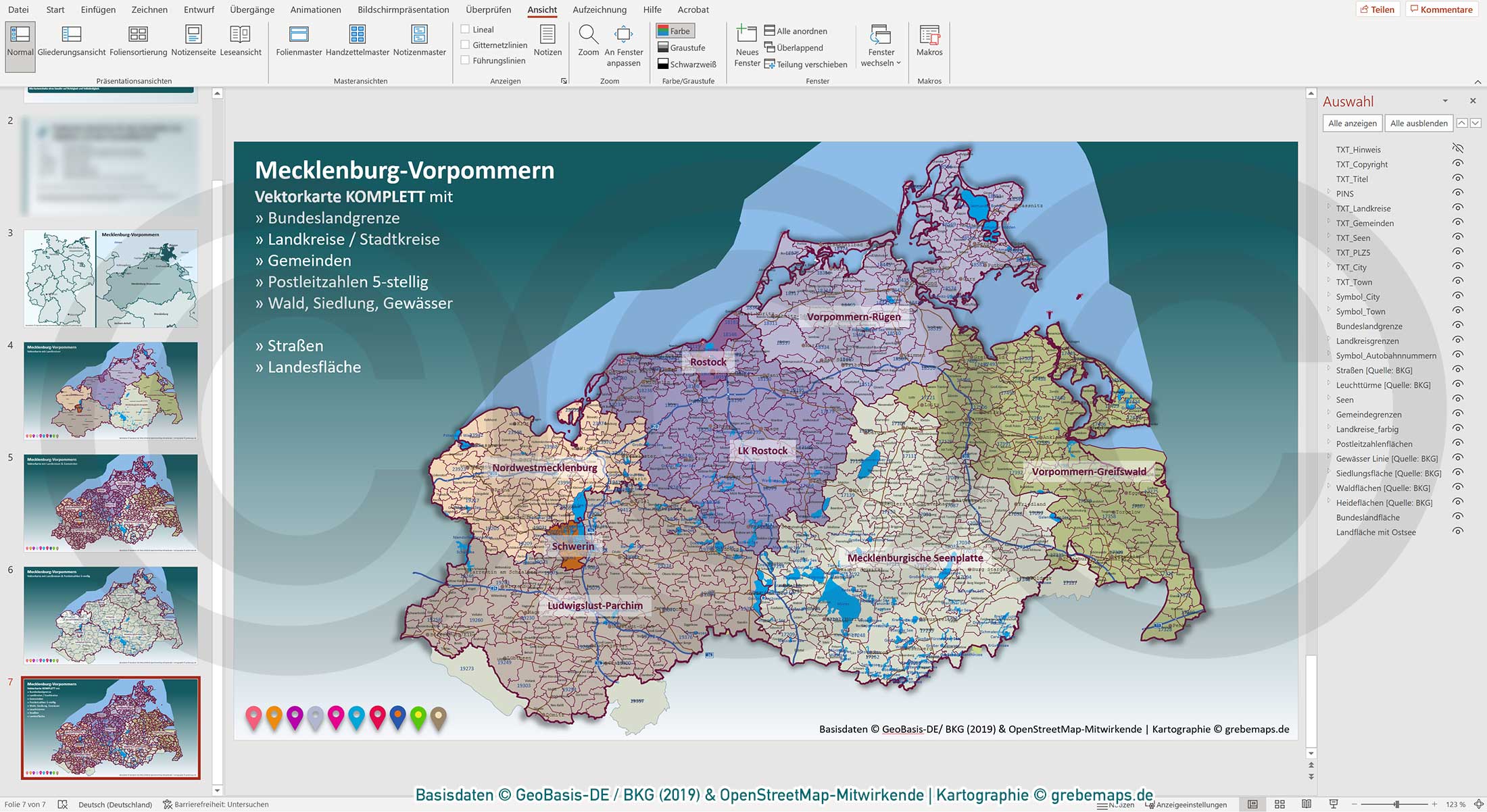 PowerPoint-Karte Mecklenburg-Vorpommern Gemeinden Landkreise Postleitzahlen PLZ-5 / Basiskarte Meck-Pom MV aus Vektordaten einfärbbar bearbeitbar – mit Deutschlandkarte [Digital] – Bild 10