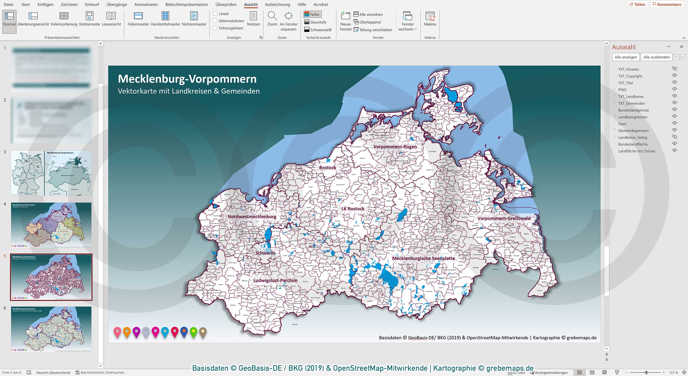 PowerPoint-Karte Mecklenburg-Vorpommern Gemeinden Landkreise Postleitzahlen PLZ-5 / Basiskarte Meck-Pom MV aus Vektordaten einfärbbar bearbeitbar – mit Deutschlandkarte [Digital] – Bild 11