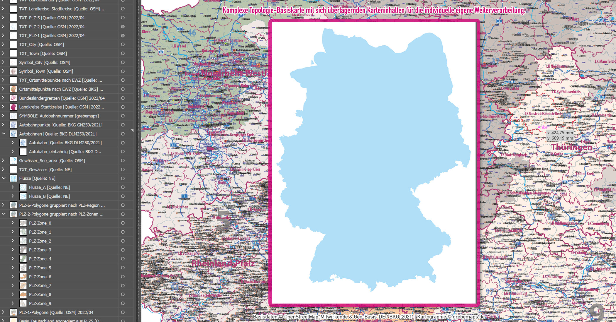 Deutschland Postleitzahlen Karte PLZ-1-2-5 (1-/2-/5-stellig) mit Landkreisen Ortsmittelpunkten Autobahnen Vektorkarte (2022/23) [Digital] – Bild 9