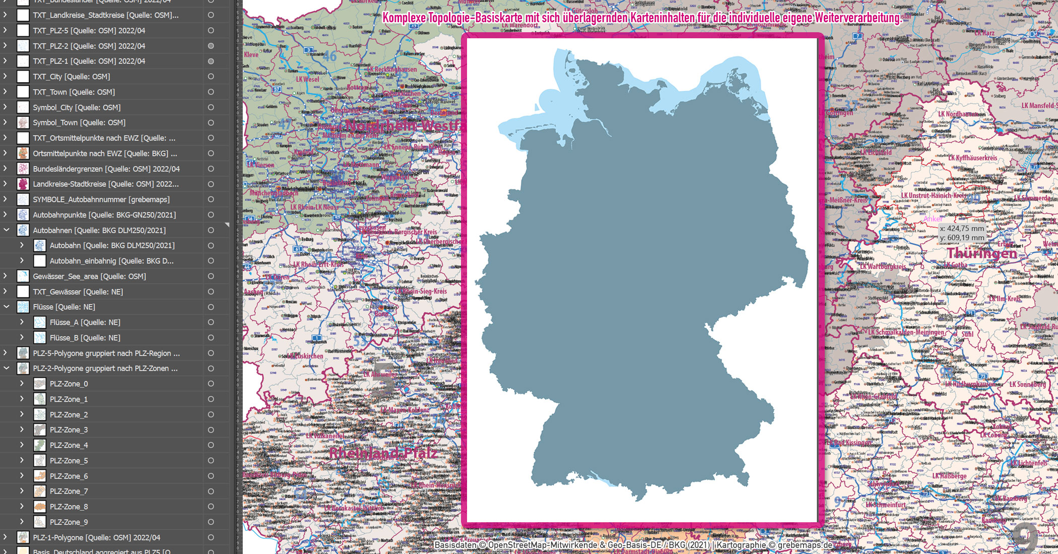 Deutschland Postleitzahlen Karte PLZ-1-2-5 (1-/2-/5-stellig) mit Landkreisen Ortsmittelpunkten Autobahnen Vektorkarte (2022/23) [Digital] – Bild 10