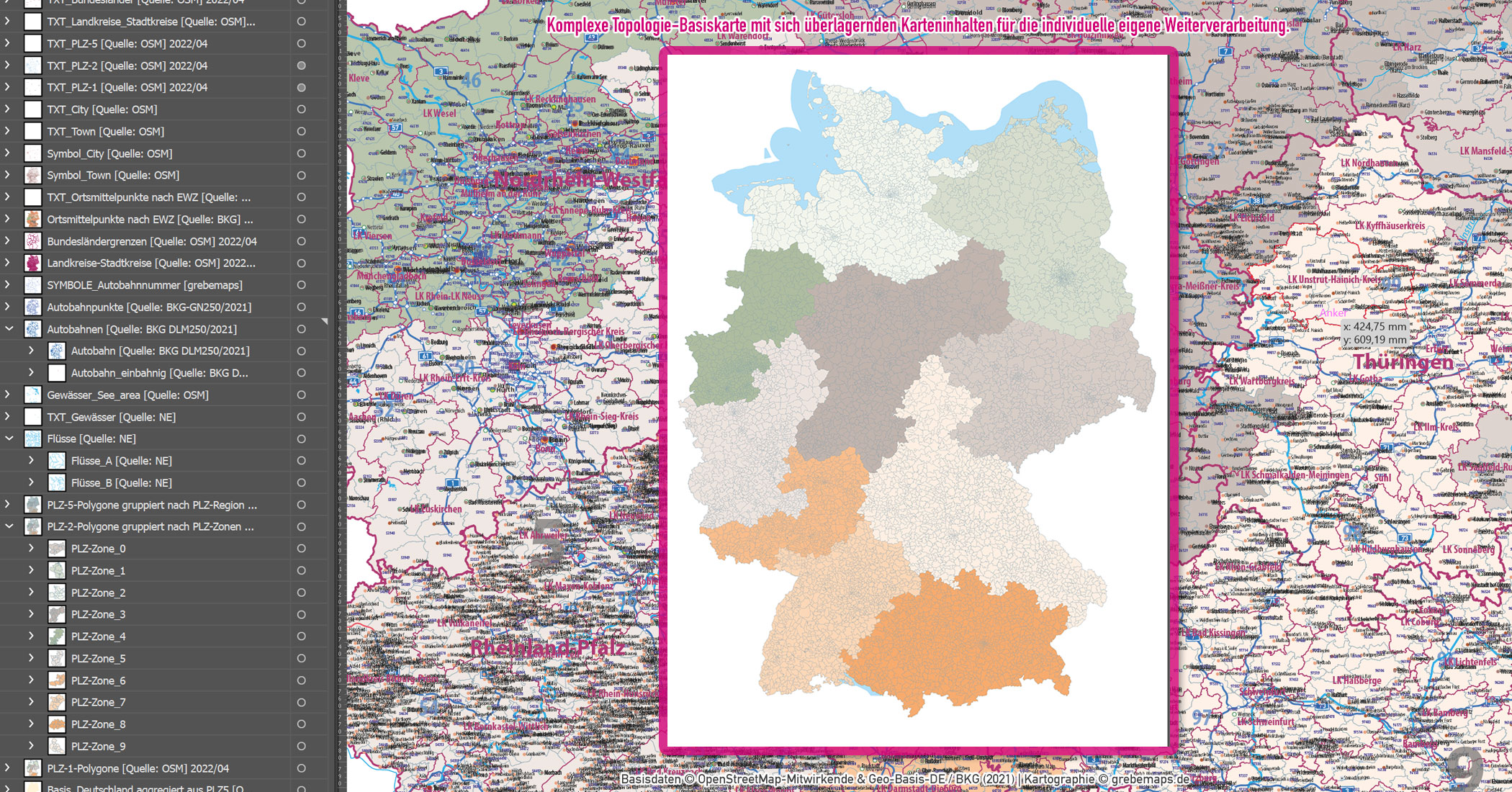 Deutschland Postleitzahlen Karte PLZ-1-2-5 (1-/2-/5-stellig) mit Landkreisen Ortsmittelpunkten Autobahnen Vektorkarte (2022/23) [Digital] – Bild 13