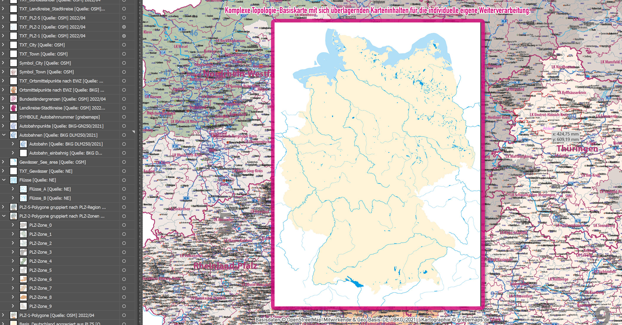 Deutschland Postleitzahlen Karte PLZ-1-2-5 (1-/2-/5-stellig) mit Landkreisen Ortsmittelpunkten Autobahnen Vektorkarte (2022/23) [Digital] – Bild 14