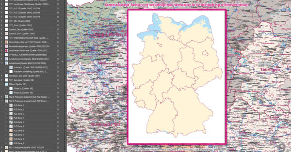 Deutschland Postleitzahlen Karte PLZ-1-2-5 (1-/2-/5-stellig) mit Landkreisen Ortsmittelpunkten Autobahnen Vektorkarte (2022/23) [Digital] – Bild 15