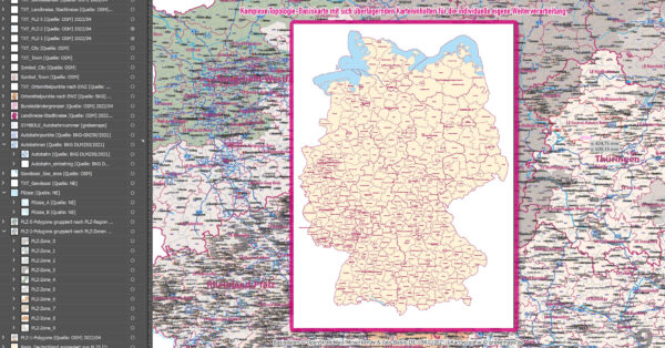 Deutschland Postleitzahlen Karte PLZ-1-2-5 (1-/2-/5-stellig) mit Landkreisen Ortsmittelpunkten Autobahnen Vektorkarte (2022/23) [Digital] – Bild 17