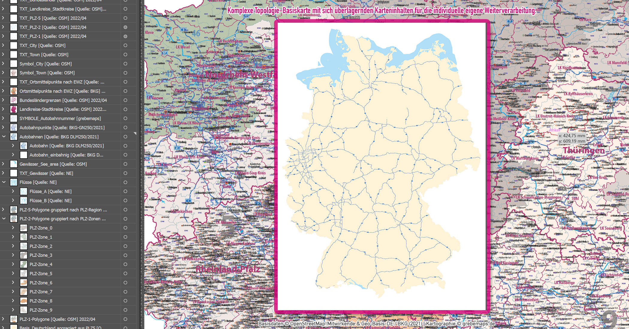 Deutschland Postleitzahlen Karte PLZ-1-2-5 (1-/2-/5-stellig) mit Landkreisen Ortsmittelpunkten Autobahnen Vektorkarte (2022/23) [Digital] – Bild 18