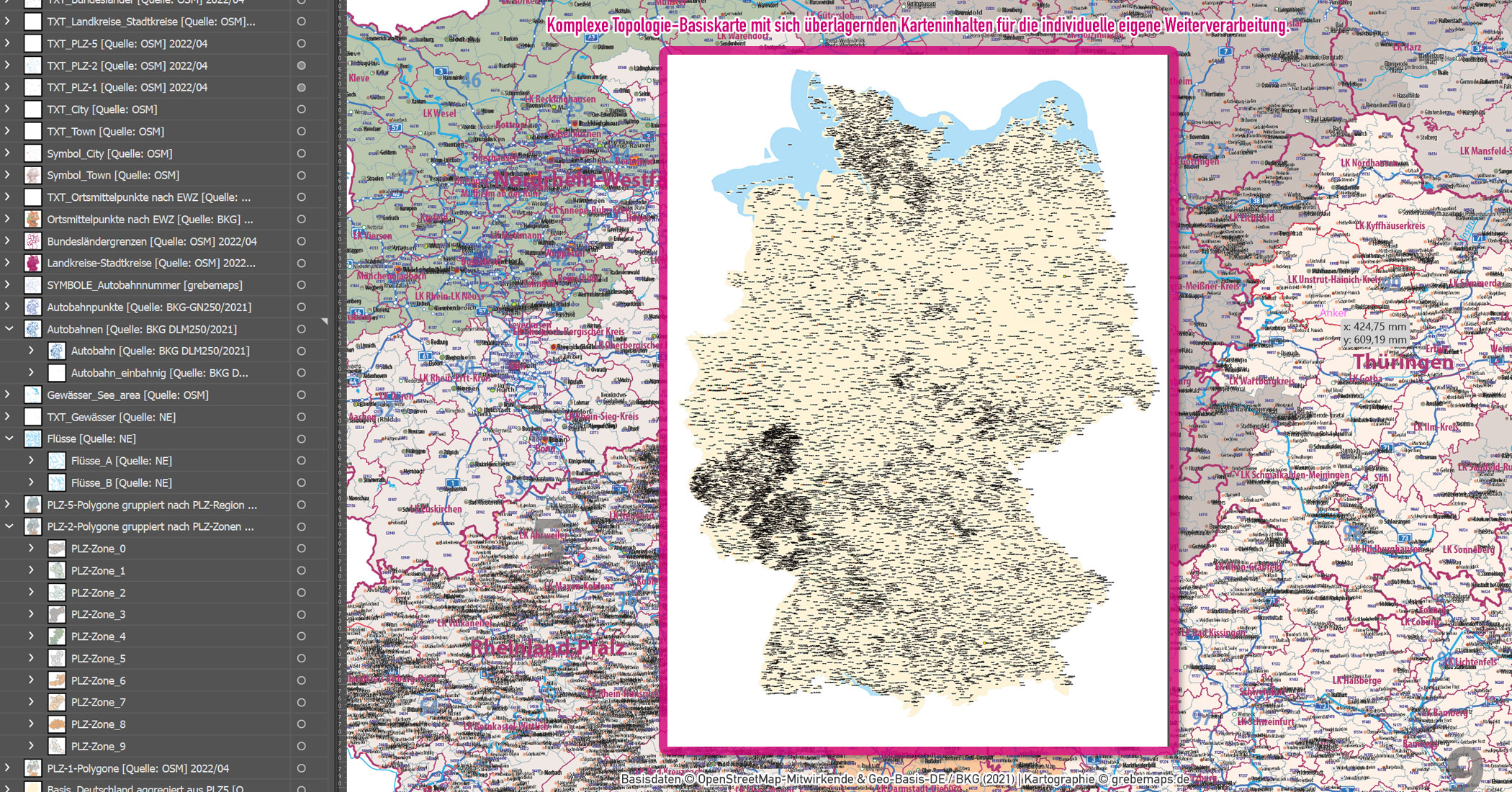 Deutschland Postleitzahlen Karte PLZ-1-2-5 (1-/2-/5-stellig) mit Landkreisen Ortsmittelpunkten Autobahnen Vektorkarte (2022/23) [Digital] – Bild 19