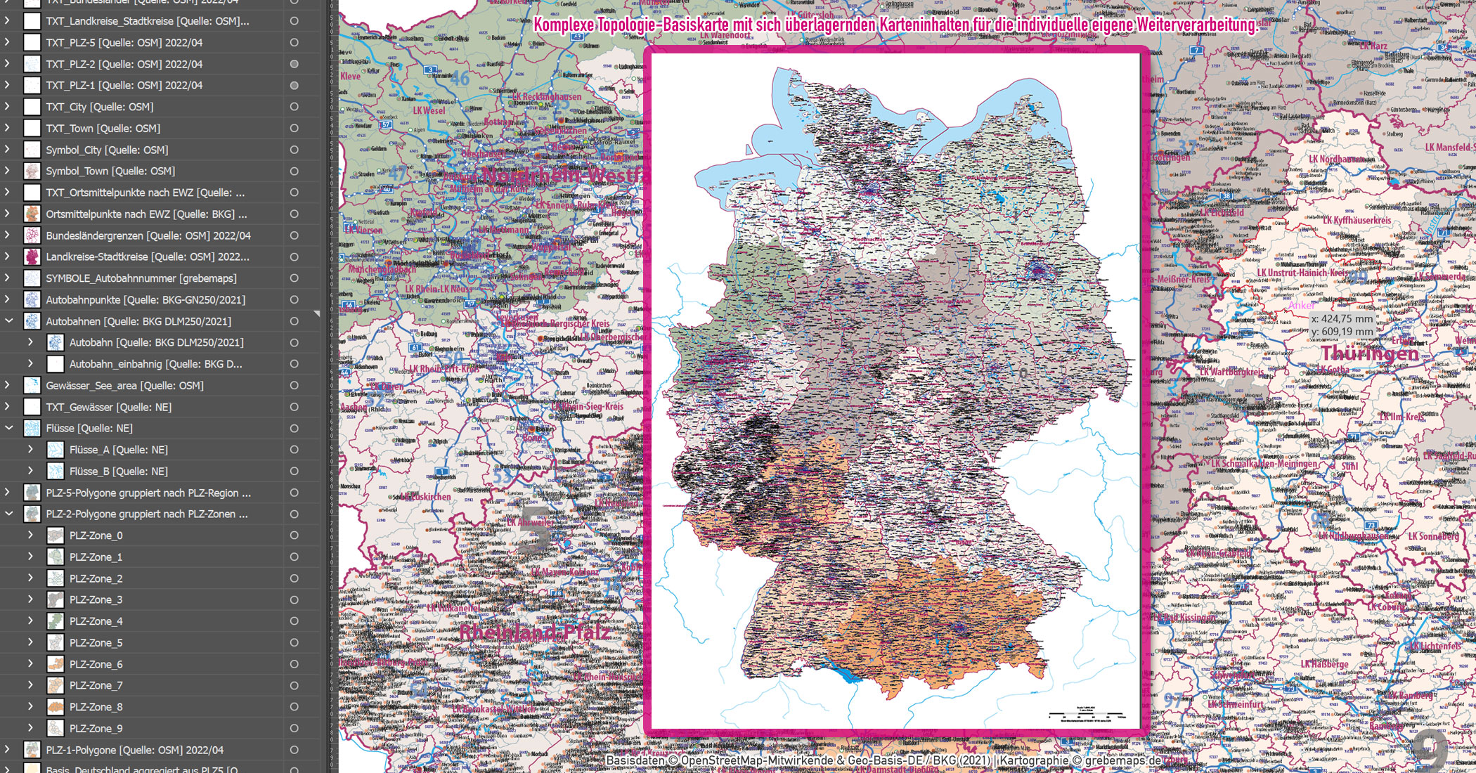 Deutschland Postleitzahlen Karte PLZ-1-2-5 (1-/2-/5-stellig) mit Landkreisen Ortsmittelpunkten Autobahnen Vektorkarte (2022/23) [Digital] – Bild 21