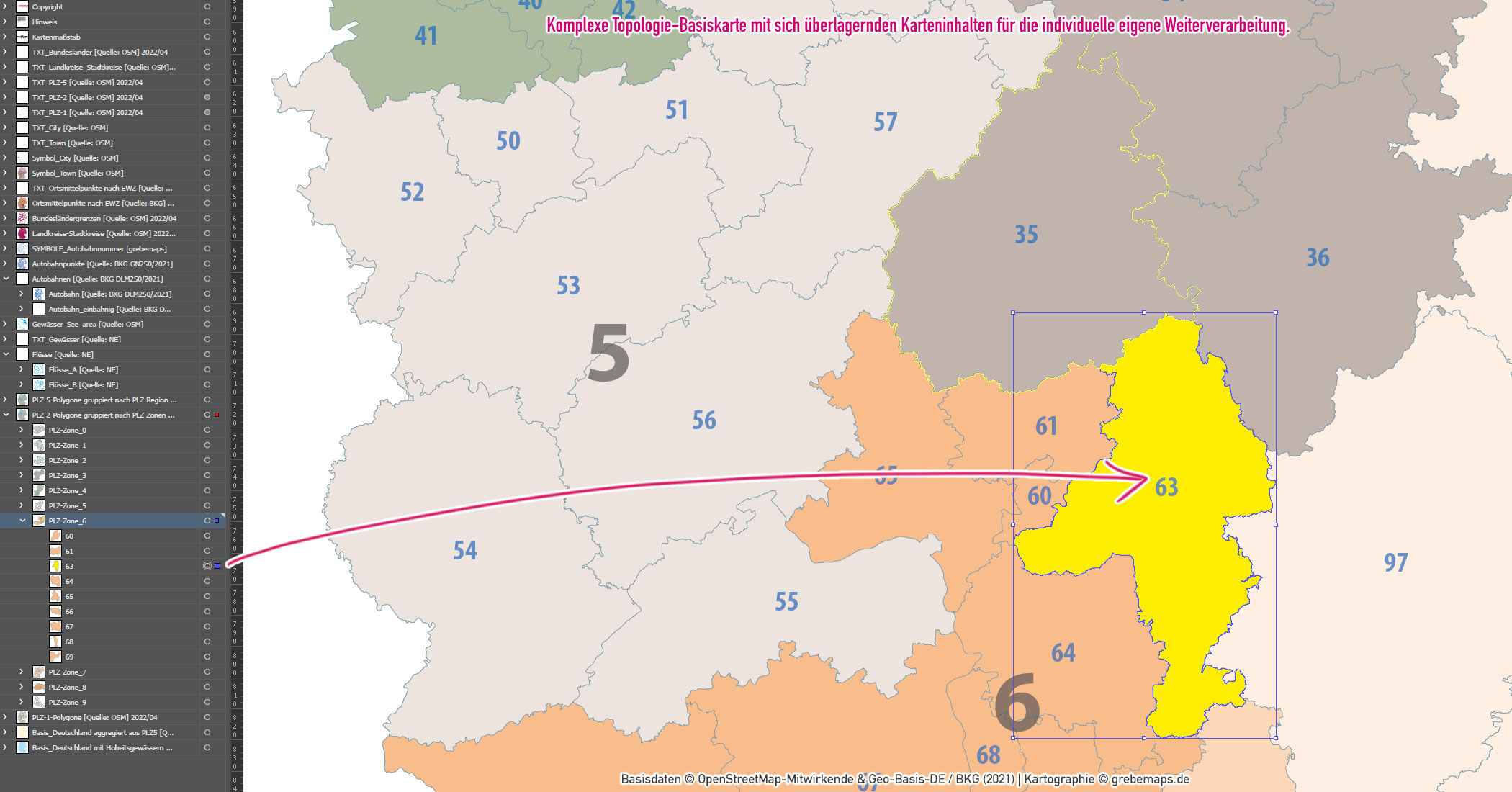 Deutschland Postleitzahlen Karte PLZ-1-2-5 (1-/2-/5-stellig) mit Landkreisen Ortsmittelpunkten Autobahnen Vektorkarte (2022/23) [Digital] – Bild 6