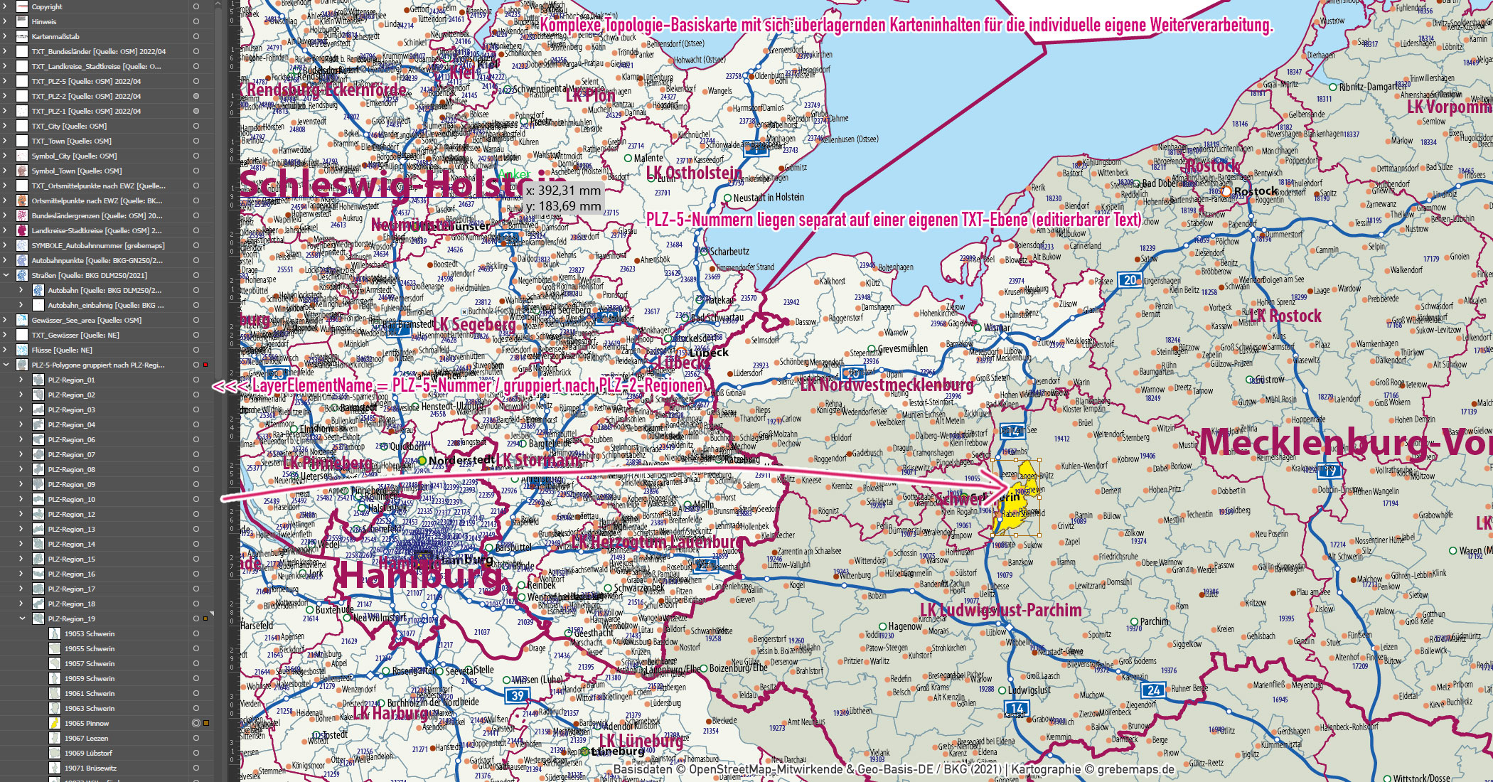 Deutschland Postleitzahlen Karte PLZ-1-2-5 (1-/2-/5-stellig) mit Landkreisen Ortsmittelpunkten Autobahnen Vektorkarte (2022/23) [Digital] – Bild 7