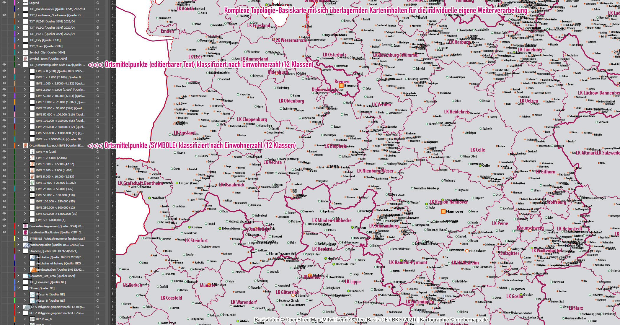 Deutschland Postleitzahlen Karte PLZ-1-2-5 (1-/2-/5-stellig) mit Landkreisen Ortsmittelpunkten Autobahnen Vektorkarte (2022/23) [Digital] – Bild 8